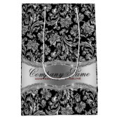 Monogramed Black & Metallic Silver Floral Damasers Medium Cadeauzakje (Achterkant)