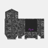 Monogramed Black & Metallic Silver Floral Lace Bedankdoosjes (Uitgevouwen)