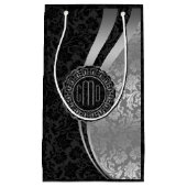 Monogramed Black & Silver Damasers Dynamic Stripes Klein Cadeauzakje (Voorkant)