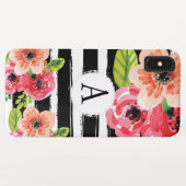 Monogramed Black White Stripes Waterverf Flowers Case-Mate iPhone Case (Achterkant (horizontaal))