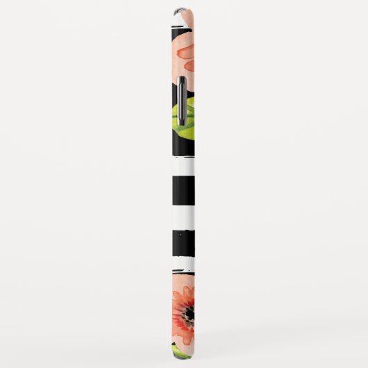 Monogramed Black White Stripes Waterverf Flowers Case-Mate iPhone Case (Achterkant/rechts)