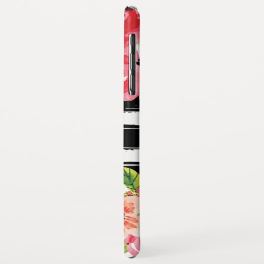 Monogramed Black White Stripes Waterverf Flowers Case-Mate iPhone Case (Achterkant/links)