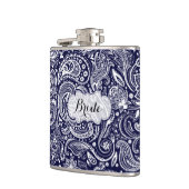 Monogramed Blauw & Wit Bloemen Paisley Heupfles (Links)