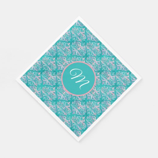 Monogramed Blauwgroen Pattern Napkins Servet (Hoek)