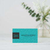 Monogramed Bold Modern Zwart & Turquoise Damasks 2 Visitekaartje (Staand voorkant)