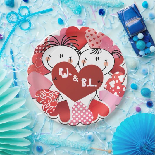 Monogramed Borden voor hartenpapier Papieren Bordje (Feest)