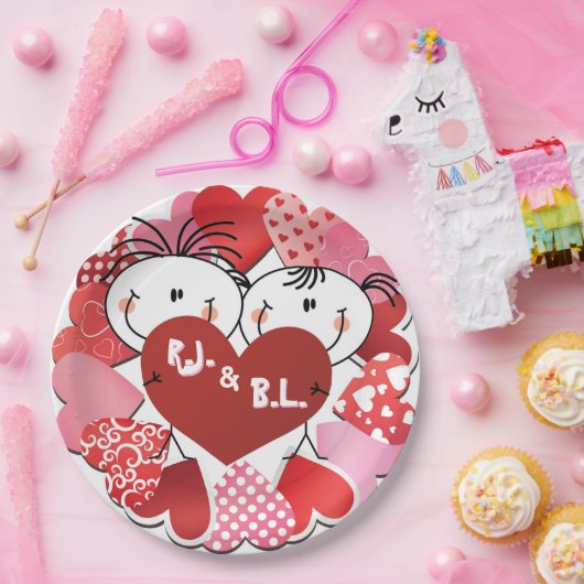 Monogramed Borden voor hartenpapier Papieren Bordje (Feest)