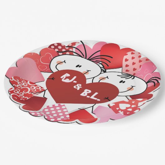 Monogramed Borden voor hartenpapier Papieren Bordje (Gekanteld)