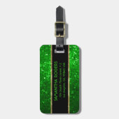 Monogramed Bright Green Tones Glitter Texture 2 Bagagelabel (Voorkant verticaal)