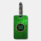 Monogramed Bright Green Tones Glitter Texture 2 Bagagelabel (Achterkant verticaal)