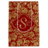 Monogramed Burgundy & Metallic Gold Floral Damaske Medium Cadeauzakje (Achterkant)