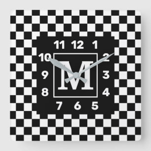 Monogramed BW Gecontroleerde Vierkante Wandklok