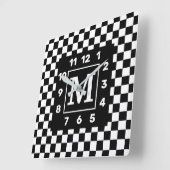 Monogramed BW Gecontroleerde Vierkante Wandklok (Hoek)