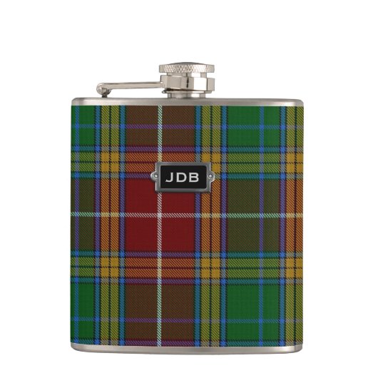 Monogramed Clan Baxter Tartan Pset Flask Heupfles (Voorkant)