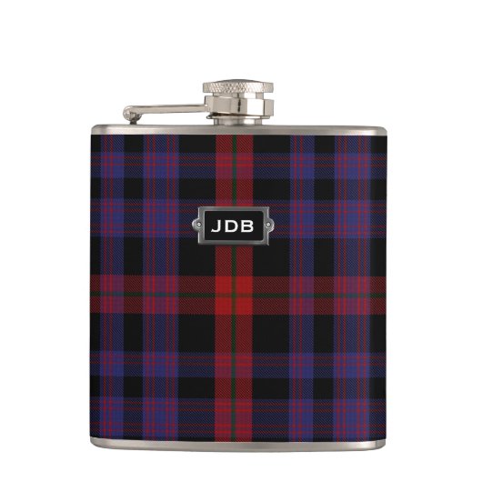 Monogramed Clan Brown Tartan Pset Flask Heupfles (Voorkant)