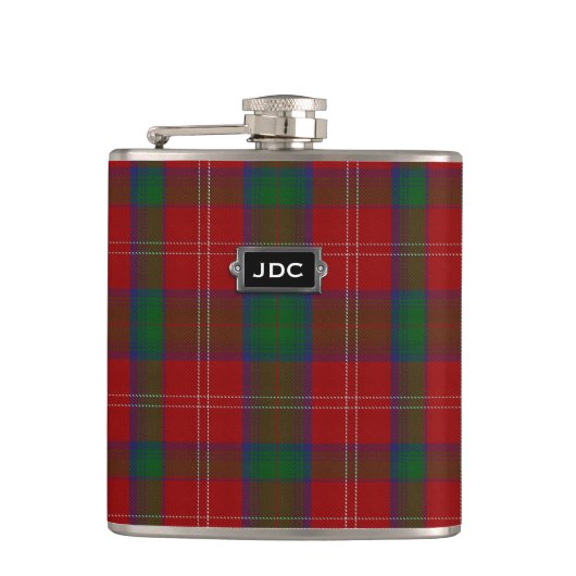 Monogramed Clan Chisholm Tartan Pset Flask Heupfles (Voorkant)