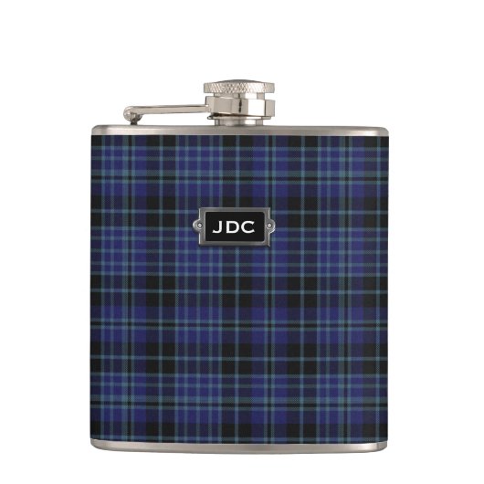Monogramed Clan Clark Tartan Pset Flask Heupfles (Voorkant)