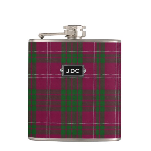Monogramed Clan Crawford Tartan Pset Flask Heupfles (Voorkant)