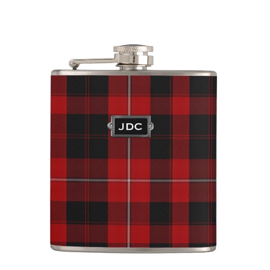 Monogramed Clan Cunningham Tartan Pset Flask Heupfles (Voorkant)