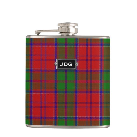 Monogramed Clan Grant Tartan Pset Flask Heupfles (Voorkant)