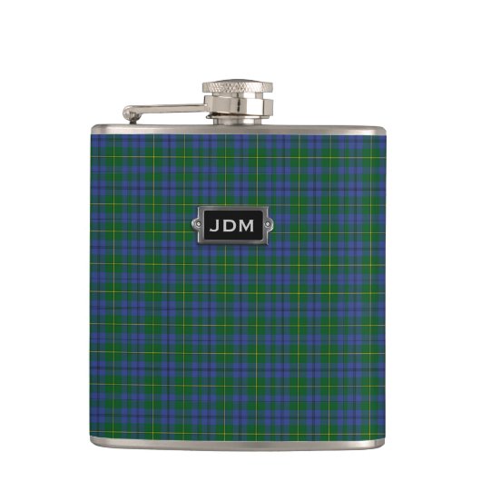 Monogramed Clan Johnston Tartan Pset Flask Heupfles (Voorkant)