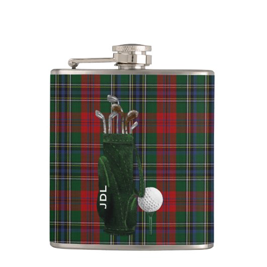 Monogramed Clan MacLean Tartan Plaid Golf Flask Heupfles (Voorkant)
