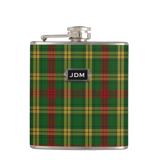 Monogramed Clan MacMillan Tartan Pset Flask Heupfles (Voorkant)