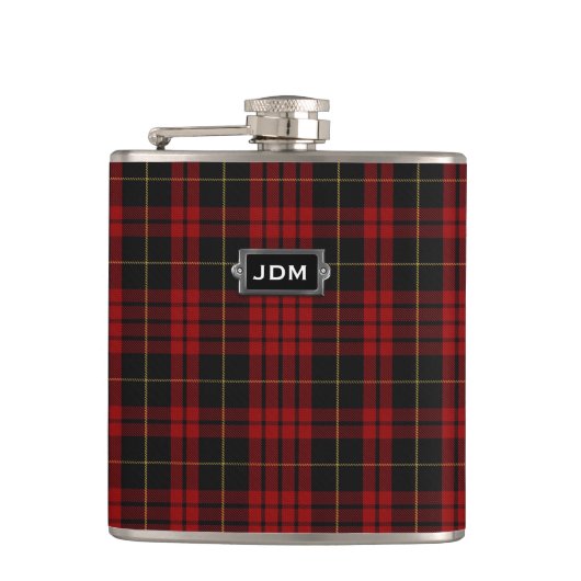 Monogramed Clan MacQueen Tartan Pset Flask Heupfles (Voorkant)