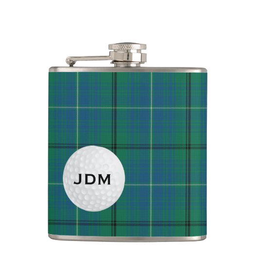 Monogramed Clan Mayhew Tartan Plaid Golf Flask Heupfles (Voorkant)