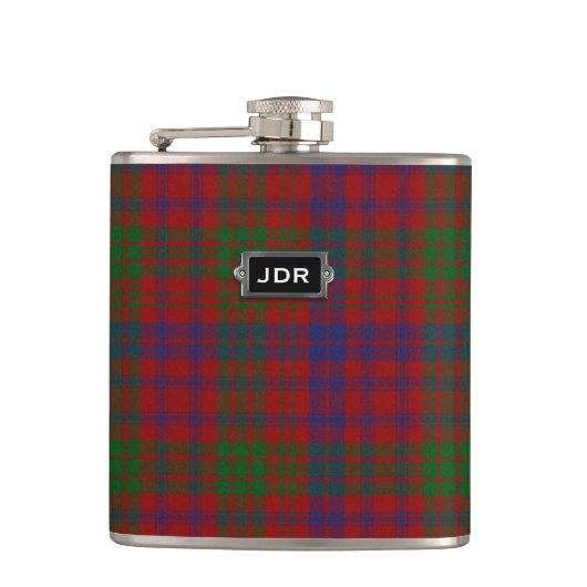 Monogramed Clan Ross Tartan Pset Flask Heupfles (Voorkant)