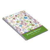 Monogramed Colorful Butterflies & Flowers Pattern Notitieboek (Rechterzijde)