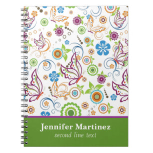 Monogramed Colorful Butterflies & Flowers Pattern Notitieboek