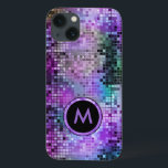 Monogramed Colorful Disco Glitter Paarse Overtones Case-Mate iPhone Case<br><div class="desc">Monogramed retro kleurrijke disco glitter en sparkles. Paarse blauwe en groene tinten.</div>