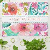 Monogramed Colorful Waterverf Floral Collage Theedoek (Gevouwen)