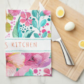 Monogramed Colorful Waterverf Floral Collage Theedoek (Quarter Fold)