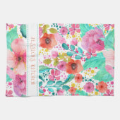 Monogramed Colorful Waterverf Floral Collage Theedoek (Horizontaal)