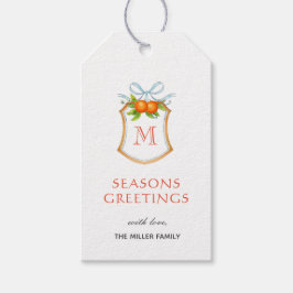 Monogramed Crest met Citrus oranje Holiday gift Cadeaulabel