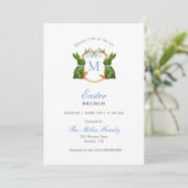 Monogramed Crest Topiary Bunny Paasbrunch Kaart (Staand voorkant)