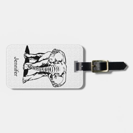 Monogramed Cute Black Elephant Line Tekening Bagagelabel (Voorkant horizontaal)