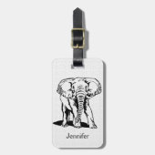 Monogramed Cute Black Elephant Line Tekening Bagagelabel (Voorkant verticaal)