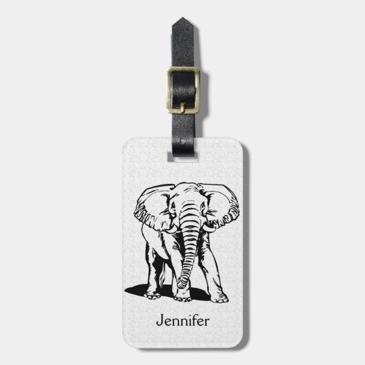 Monogramed Cute Black Elephant Line Tekening Bagagelabel (Voorkant verticaal)