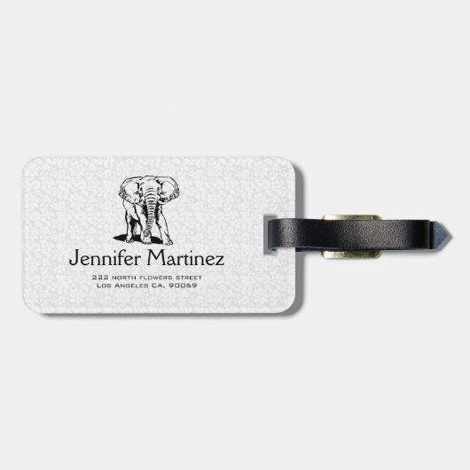 Monogramed Cute Black Elephant Line Tekening Bagagelabel (Achterkant horizontaal)