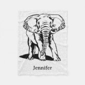 Monogramed Cute Black Elephant Line Tekening Fleece Deken (Voorkant)