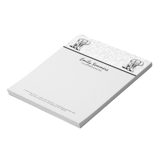 Monogramed Cute Black Elephant Line Tekening Notitieblok (Linkerzijde)