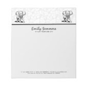 Monogramed Cute Black Elephant Line Tekening Notitieblok (Voorkant)