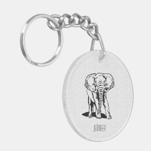 Monogramed Cute Black Elephant Line Tekening Sleutelhanger (Voorkant Links)