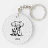 Monogramed Cute Black Elephant Line Tekening Sleutelhanger (Achterkant)