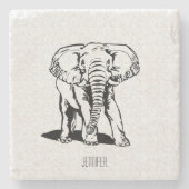 Monogramed Cute Black Elephant Line Tekening Stenen Onderzetter (Voorkant)