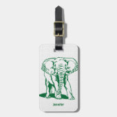 Monogramed Cute Hunter Green Elephant Line Drawing Bagagelabel (Voorkant verticaal)