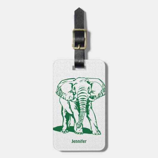 Monogramed Cute Hunter Green Elephant Line Drawing Bagagelabel (Voorkant verticaal)